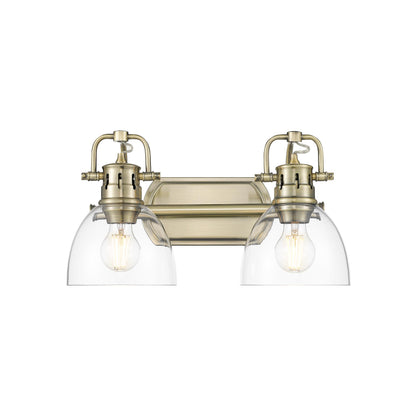 Yep by Golden Lighting Duncan 2-light Vanity in Aged Brass and Clear Glass - - Golden Lighting