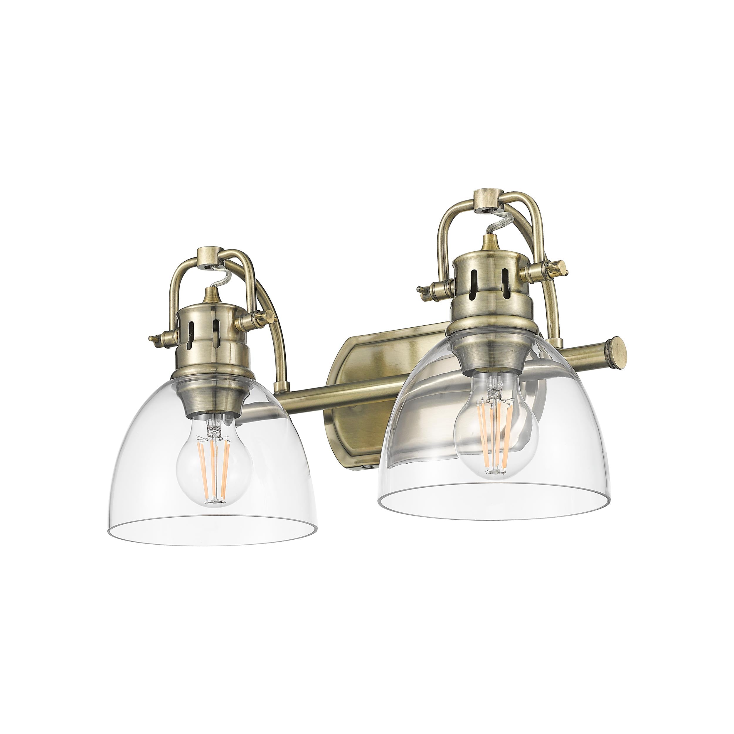 Yep by Golden Lighting Duncan 2-light Vanity in Aged Brass and Clear Glass - - Golden Lighting