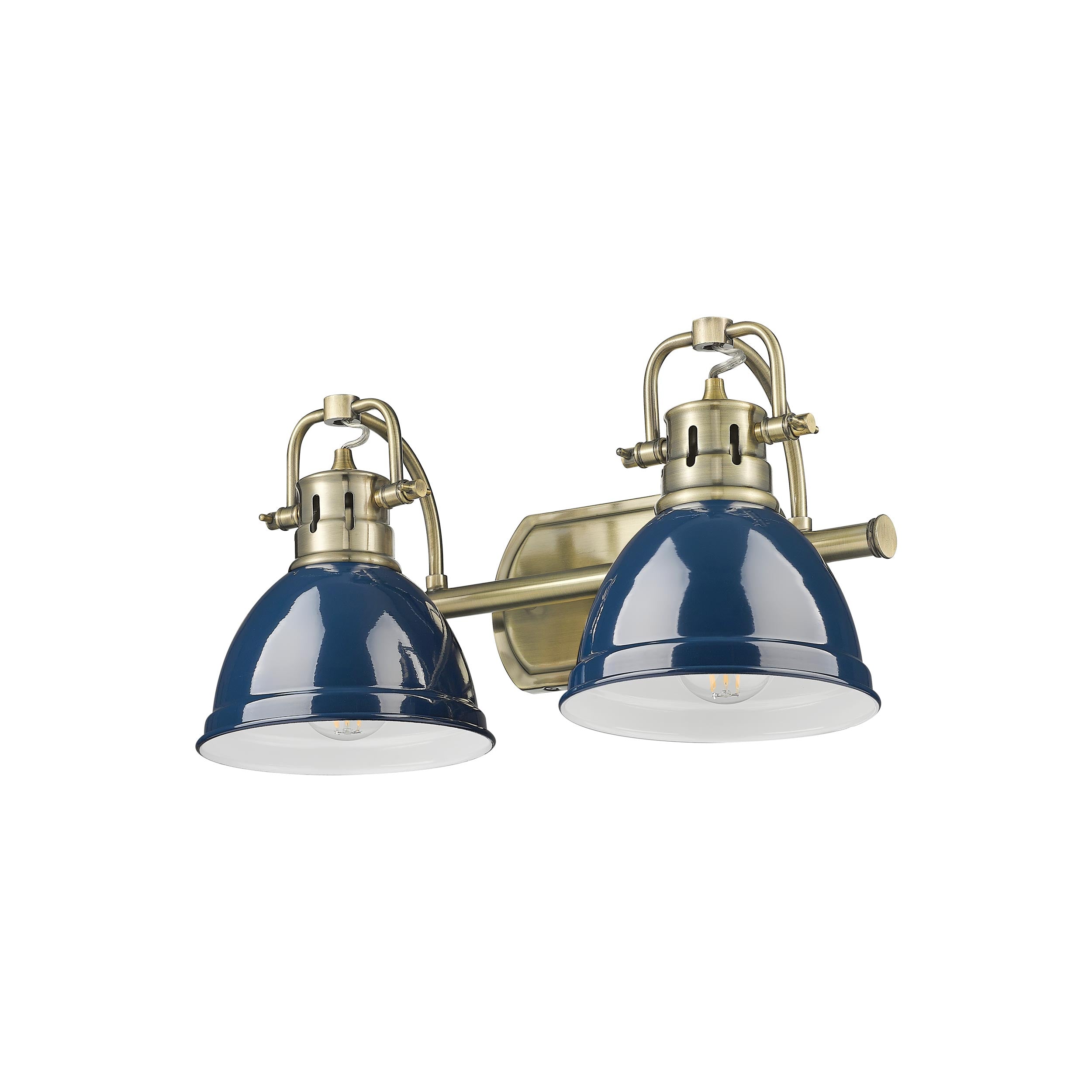 Yep by Golden Lighting Duncan 2-light Vanity in Aged Brass and Navy Blue shade - - Golden Lighting
