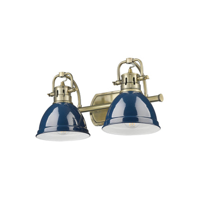 Yep by Golden Lighting Duncan 2-light Vanity in Aged Brass and Navy Blue shade - - Golden Lighting