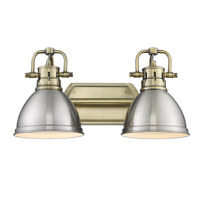 Yep by Golden Lighting Duncan 2-light Vanity in Aged Brass and Pewter shade - - Golden Lighting