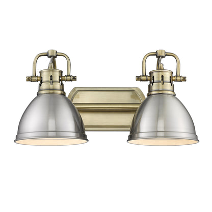 Yep by Golden Lighting Duncan 2-light Vanity in Aged Brass and Pewter shade - - Golden Lighting