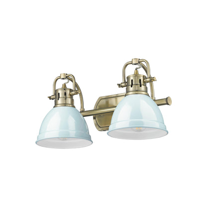 Yep by Golden Lighting Duncan 2-light Vanity in Aged Brass and Seafoam shade - - Golden Lighting