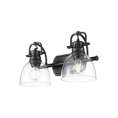 Yep by Golden Lighting Duncan 2-light Vanity in Matte Black and Clear Glass - - Golden Lighting