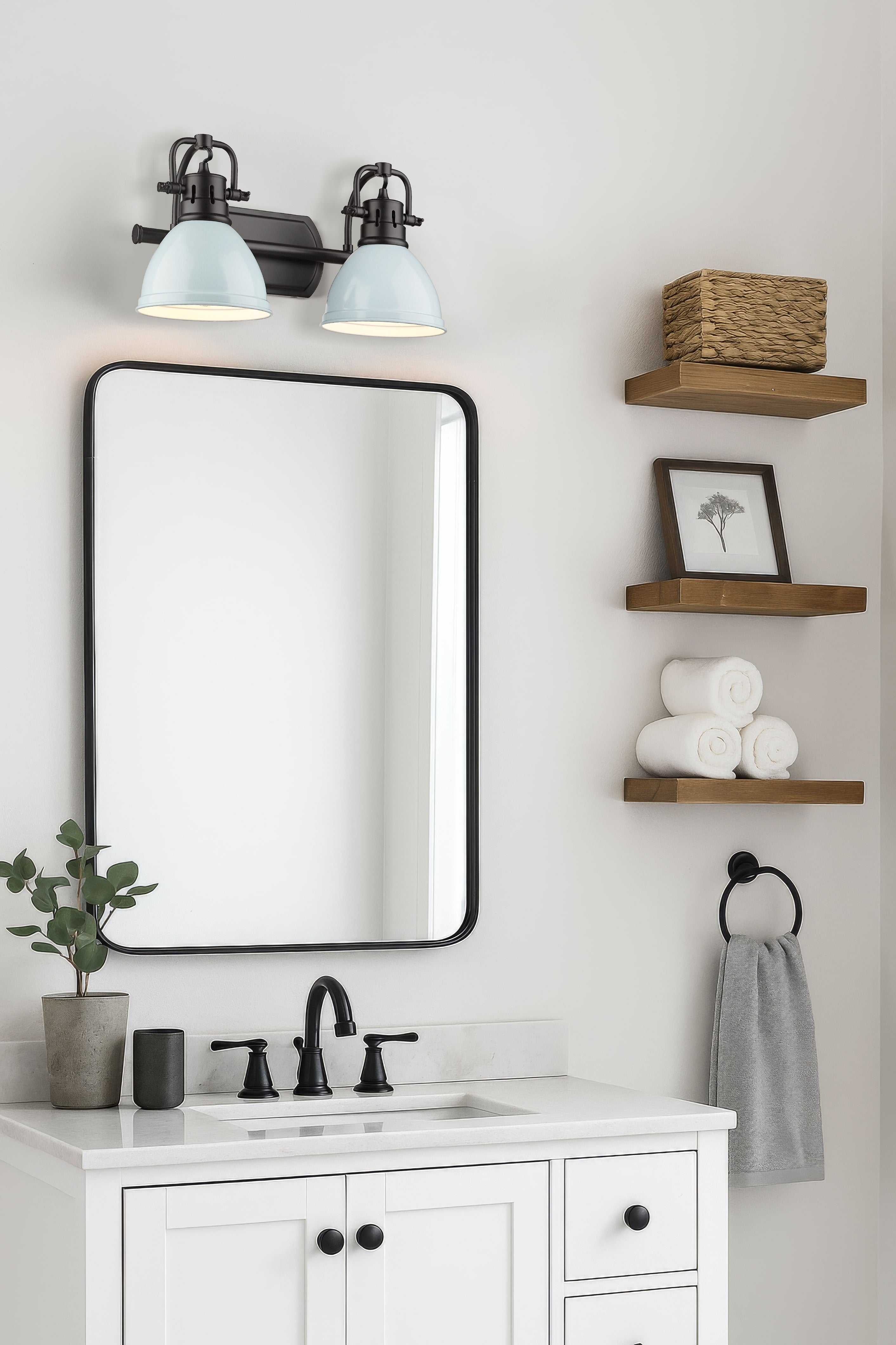 Yep by Golden Lighting Duncan 2-light Vanity in Matte Black and Seafoam shade - - Golden Lighting
