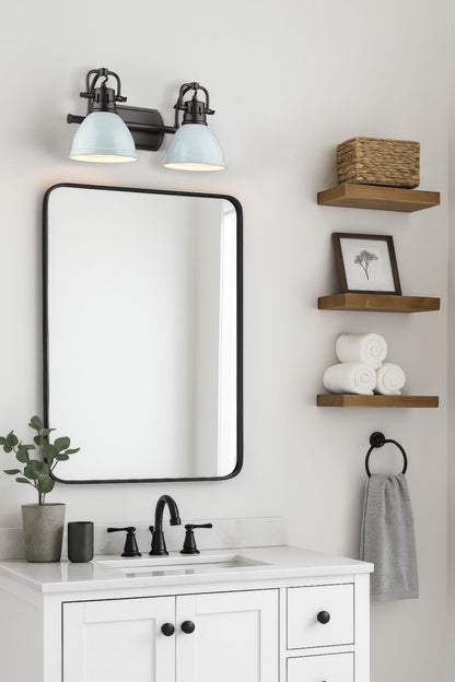 Yep by Golden Lighting Duncan 2-light Vanity in Matte Black and Seafoam shade - - Golden Lighting