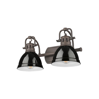 Yep by Golden Lighting Duncan 2-light Vanity in Rubbed Bronze and Black shade - - Golden Lighting