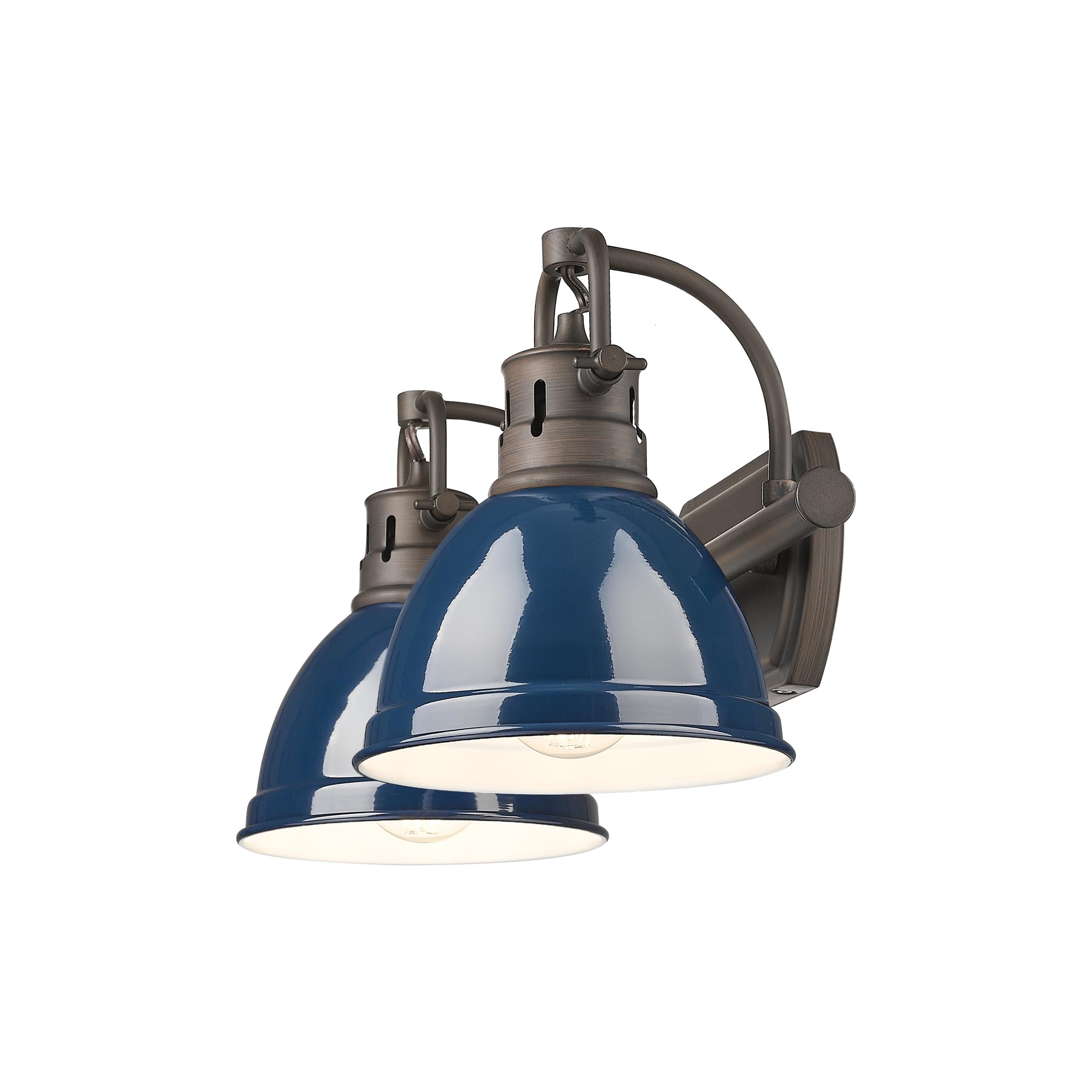 Yep by Golden Lighting Duncan 2-light Vanity in Rubbed Bronze and Navy Blue shade - - Golden Lighting