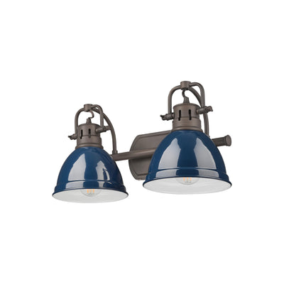 Yep by Golden Lighting Duncan 2-light Vanity in Rubbed Bronze and Navy Blue shade - - Golden Lighting