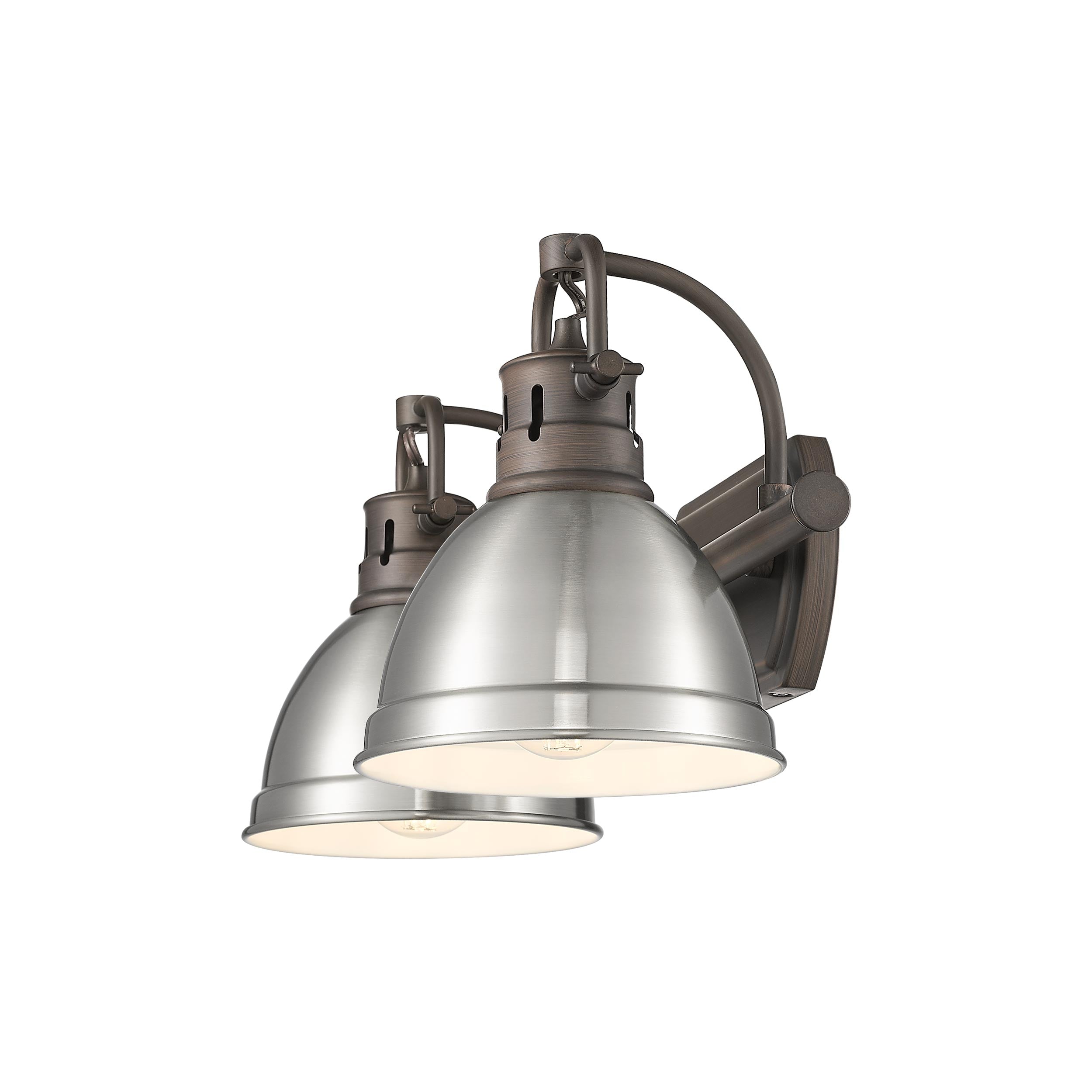 Yep by Golden Lighting Duncan 2-light Vanity in Rubbed Bronze and Pewter shade - - Golden Lighting