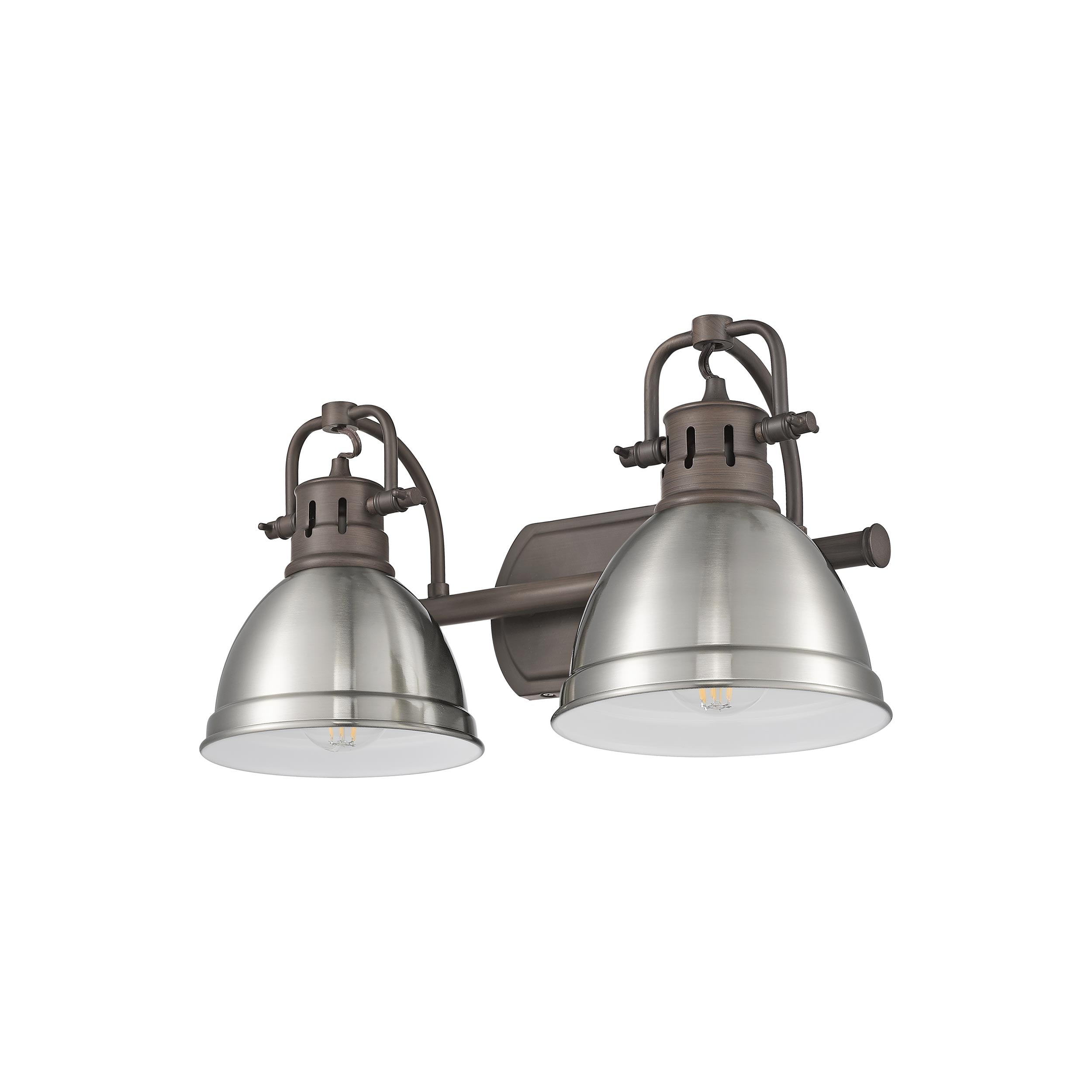 Yep by Golden Lighting Duncan 2-light Vanity in Rubbed Bronze and Pewter shade - - Golden Lighting