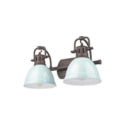 Yep by Golden Lighting Duncan 2-light Vanity in Rubbed Bronze and Seafoam shade - - Golden Lighting