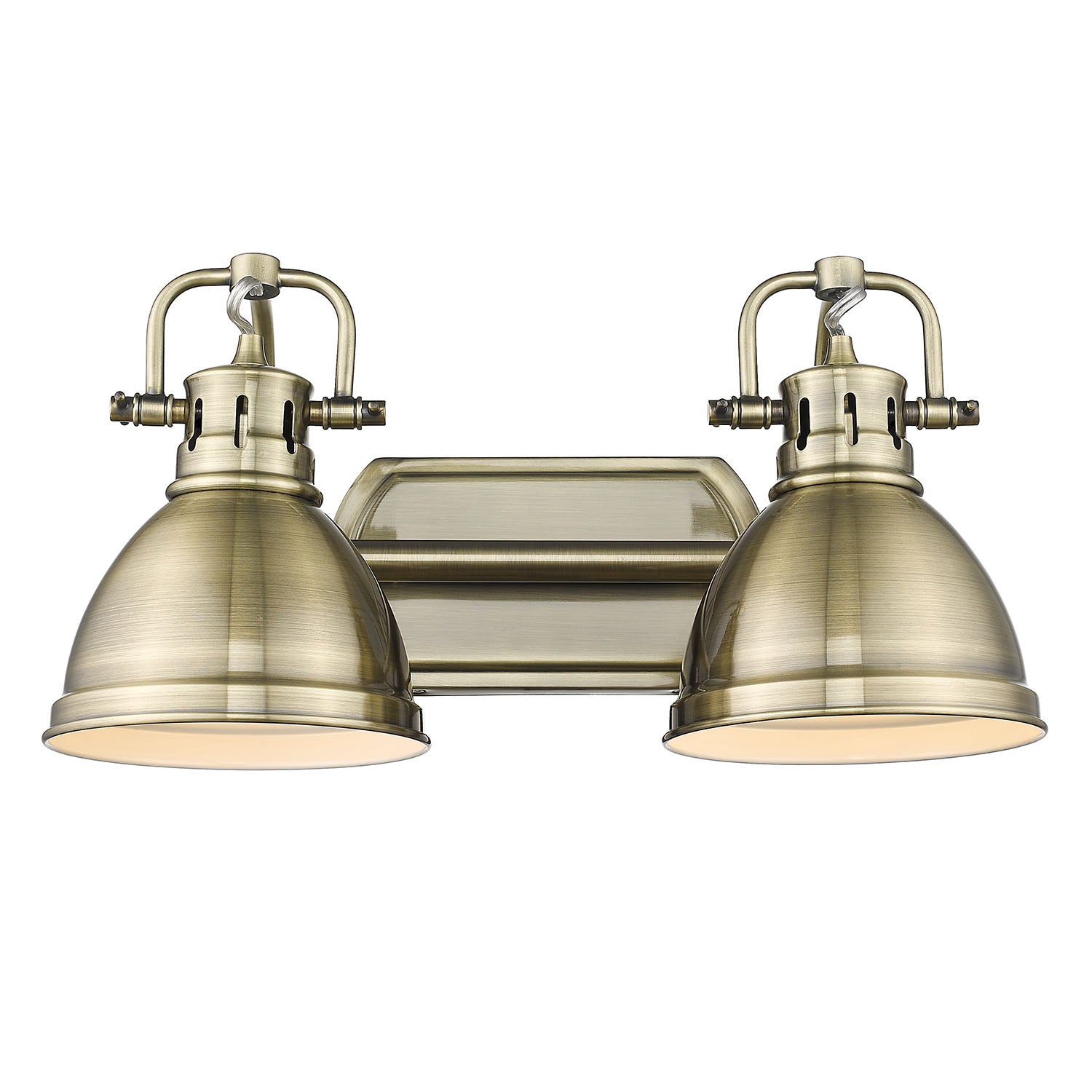 Duncan 2 Light Bath Vanity in Aged Brass with Aged Brass Shades - - Golden Lighting