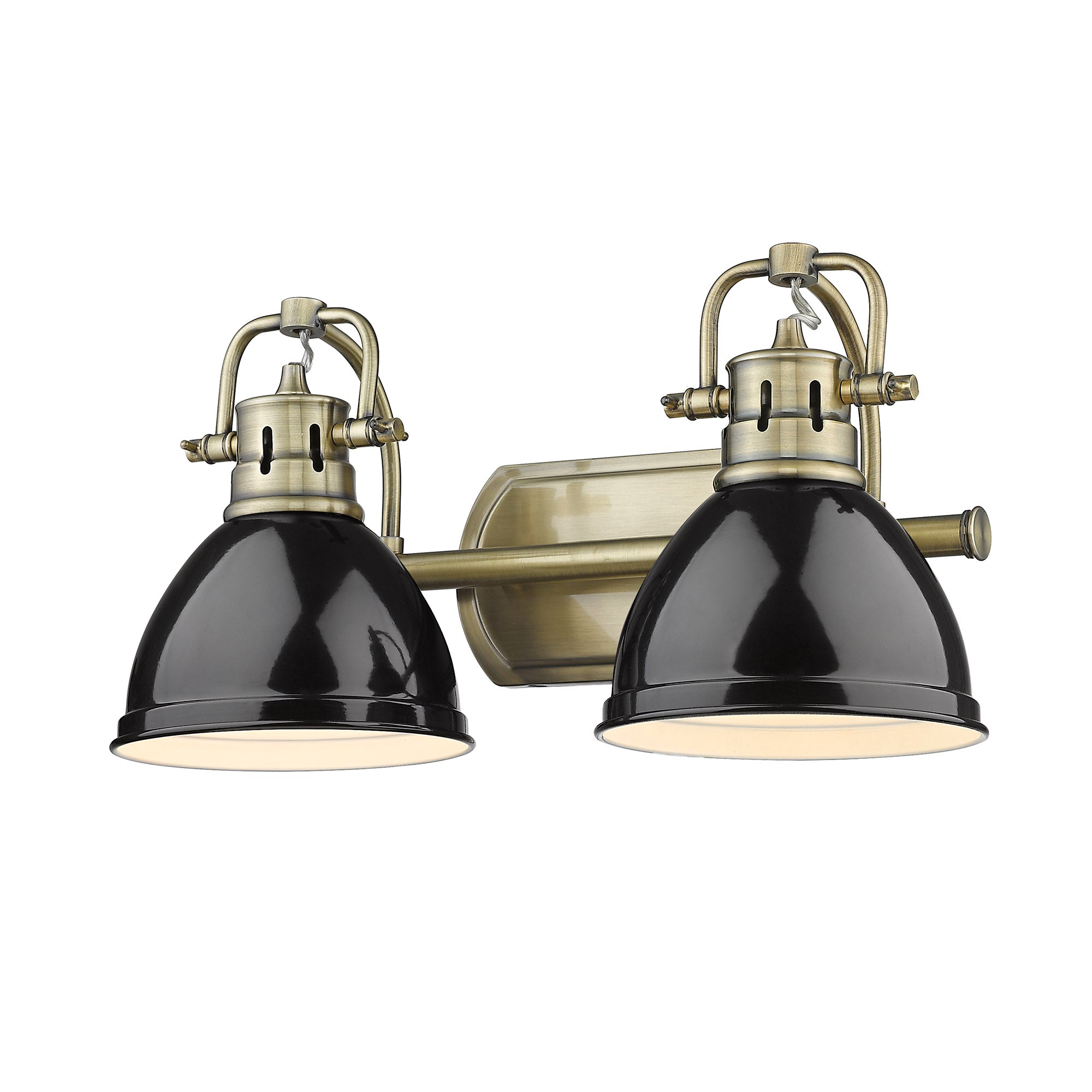 Duncan 2 Light Bath Vanity in Aged Brass with Black Shades - - Golden Lighting