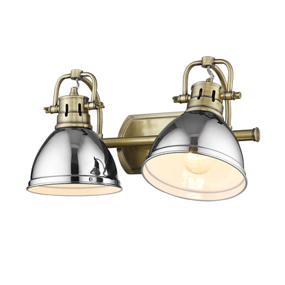 Duncan 2 Light Bath Vanity in Aged Brass with Chrome Shades - Default Title - Golden Lighting
