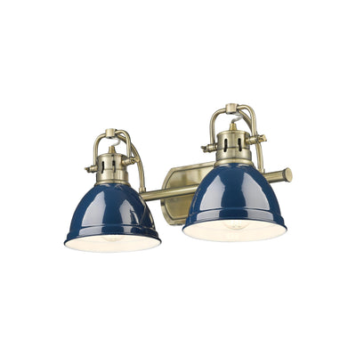 Yep by Golden Lighting Duncan 2-light Vanity in Aged Brass and Navy Blue shade - - Golden Lighting