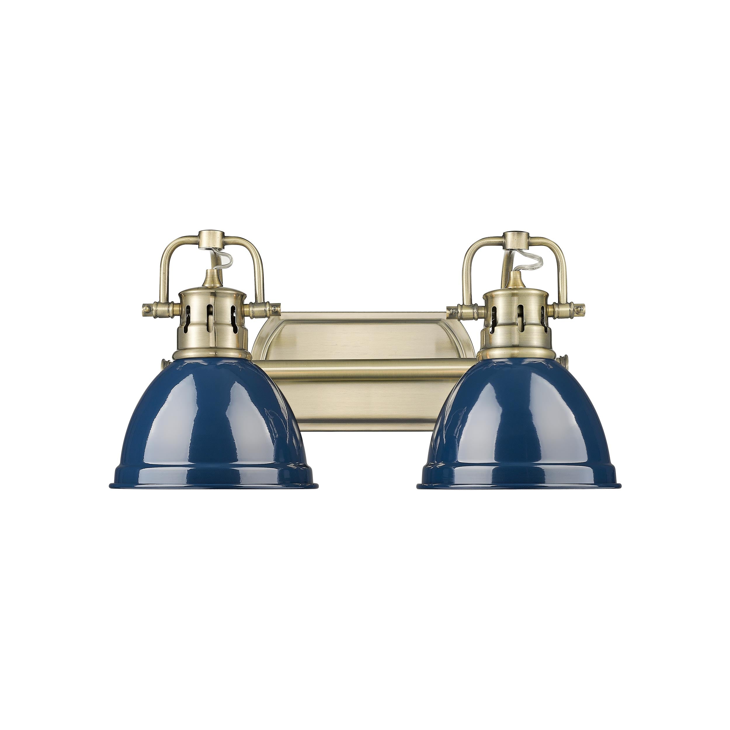 Duncan 2-Light Bath Vanity in Aged Brass with Matte Navy - - Golden Lighting