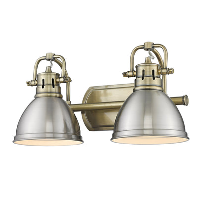 Yep by Golden Lighting Duncan 2-light Vanity in Aged Brass and Pewter shade - - Golden Lighting