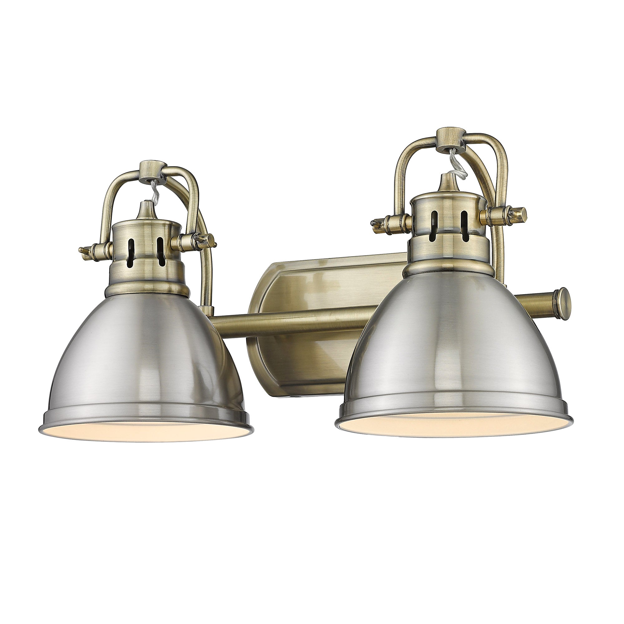 Duncan 2 Light Bath Vanity in Aged Brass with Pewter Shades - - Golden Lighting