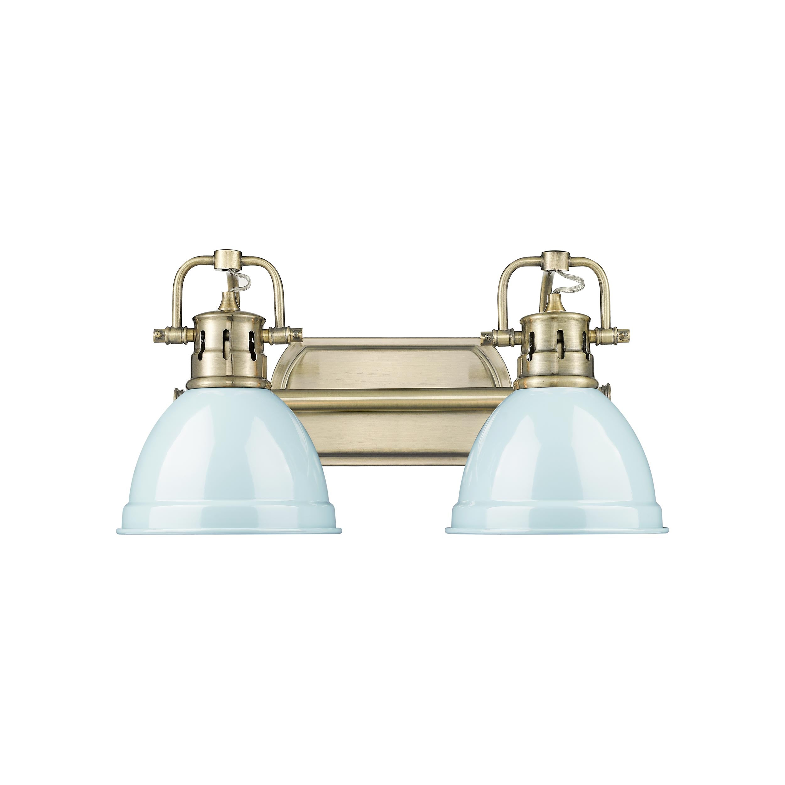 Duncan 2-Light Bath Vanity in Aged Brass with Seafoam - - Golden Lighting