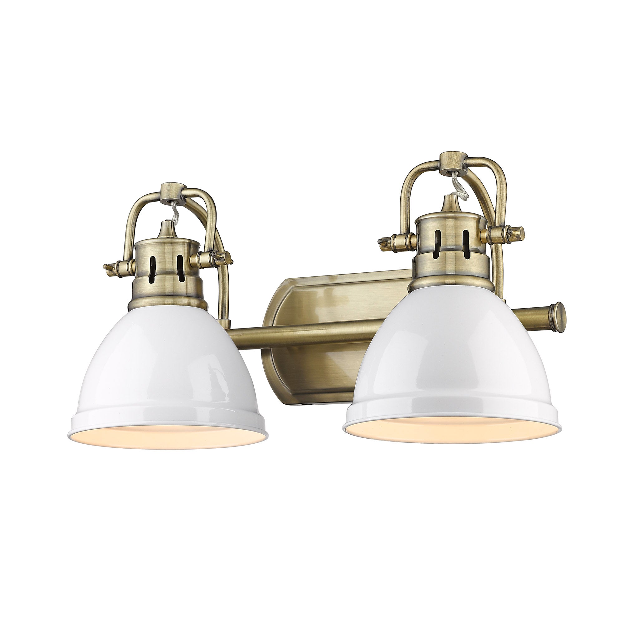 Duncan 2 Light Bath Vanity in Aged Brass with Matte White Shades - - Golden Lighting