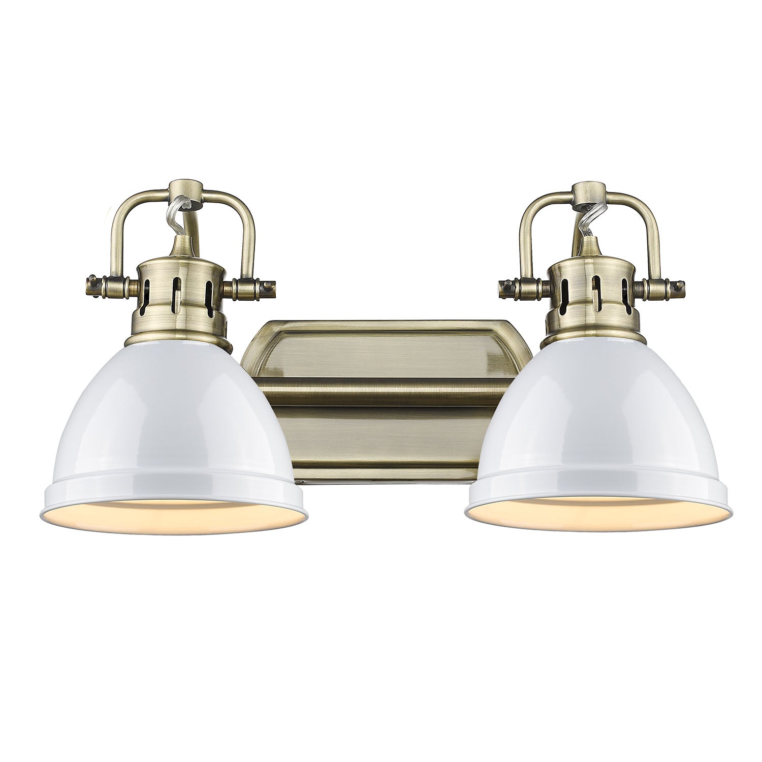 Duncan 2 Light Bath Vanity in Aged Brass with White Shades - - Golden Lighting