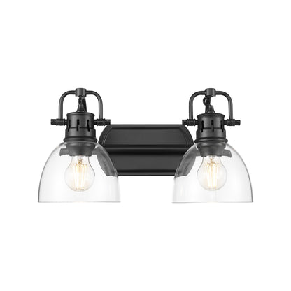 Duncan 2-Light Bath Vanity in Matte Black with Clear Glass - - Golden Lighting