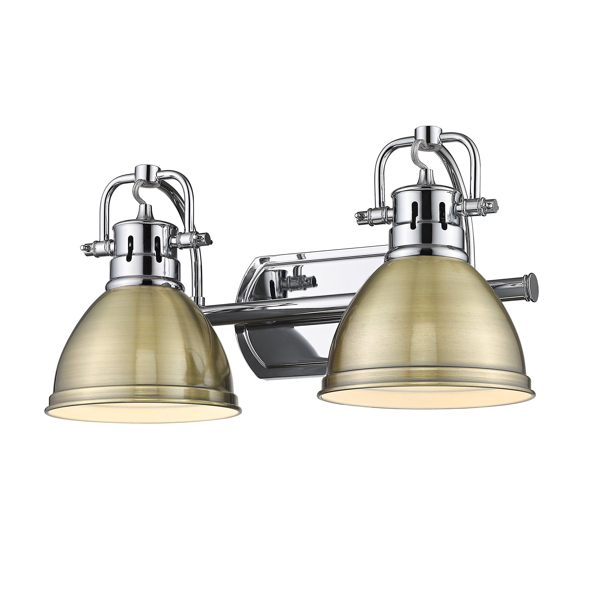 Duncan 2 Light Bath Vanity in Chrome with Aged Brass Shades - - Golden Lighting