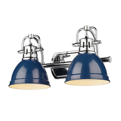 Duncan CH 2 Light Bath Vanity in Chrome with Navy Blue Shade - - Golden Lighting