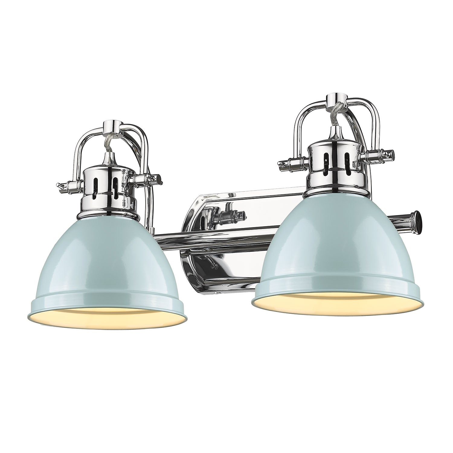 Yep by Golden Lighting Duncan 2-light Vanity in Chrome and Seafoam shade