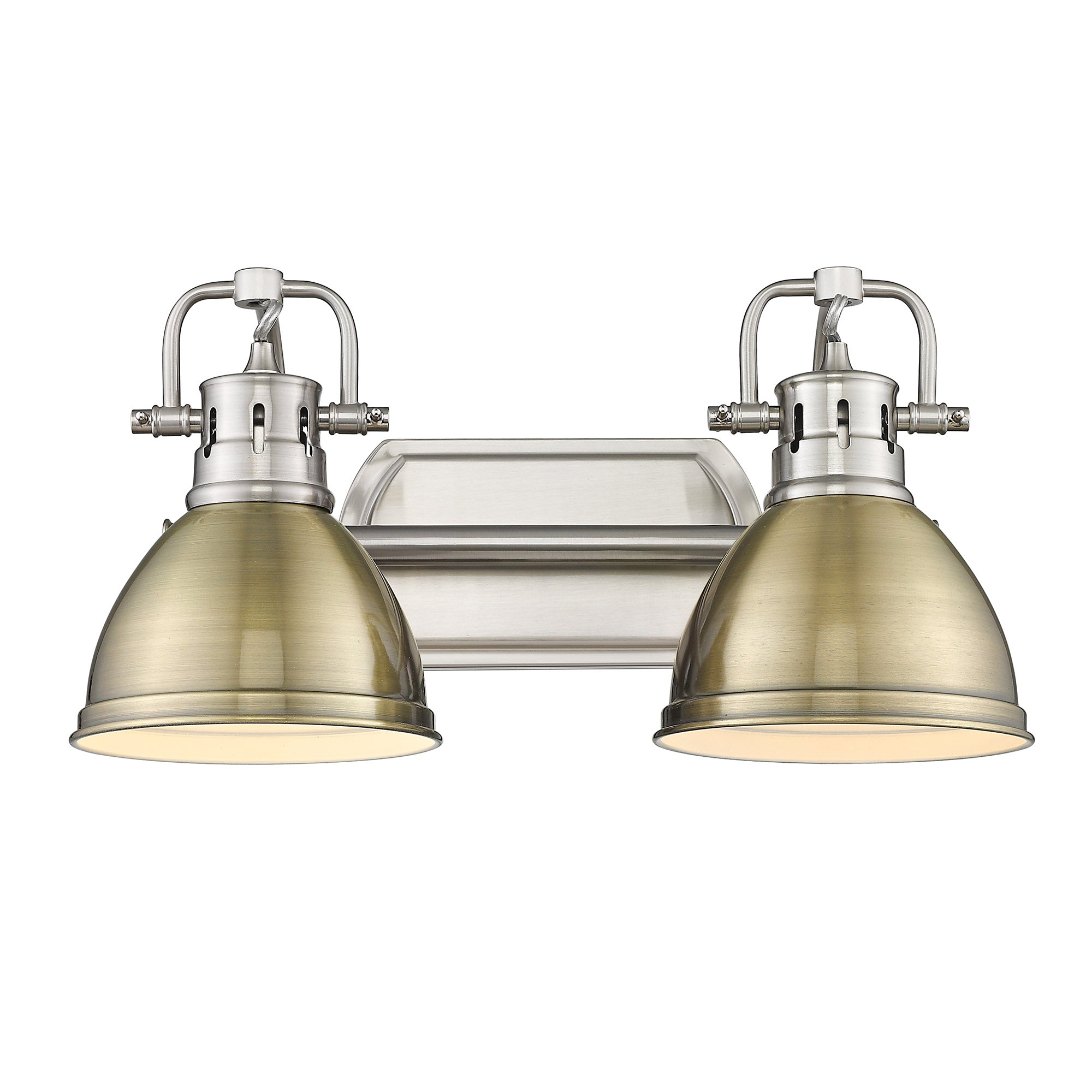 Duncan 2 Light Bath Vanity in Pewter with Aged Brass Shades - Default Title - Golden Lighting