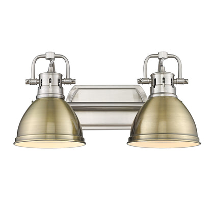 Duncan 2 Light Bath Vanity in Pewter with Aged Brass Shades - Default Title - Golden Lighting