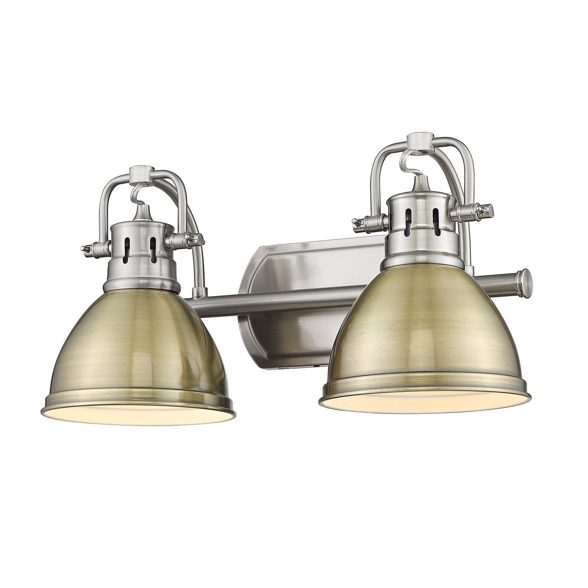 Duncan 2 Light Bath Vanity in Pewter with Aged Brass Shades - - Golden Lighting