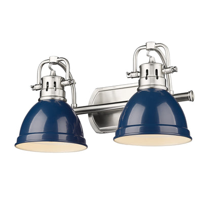 Duncan PW 2 Light Bath Vanity in Pewter with Navy Blue Shade - - Golden Lighting