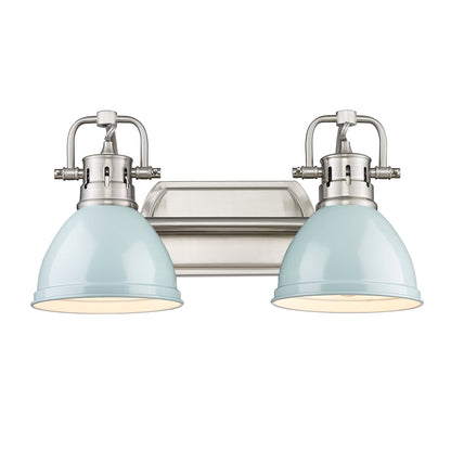 Duncan 2 Light Bath Vanity in Pewter with Seafoam Shades - Default Title - Golden Lighting