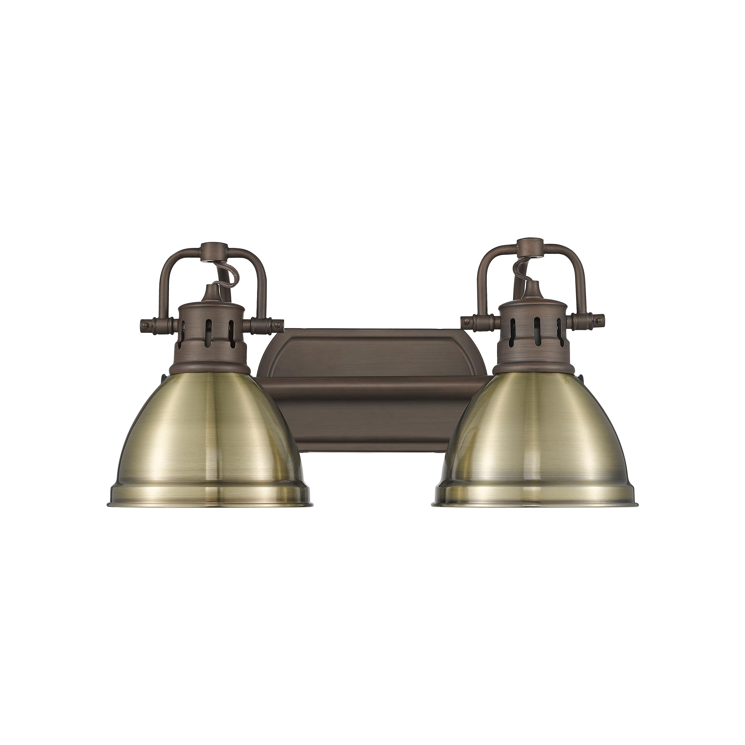 Duncan 2-Light Bath Vanity in Rubbed Bronze with Aged Brass - - Golden Lighting