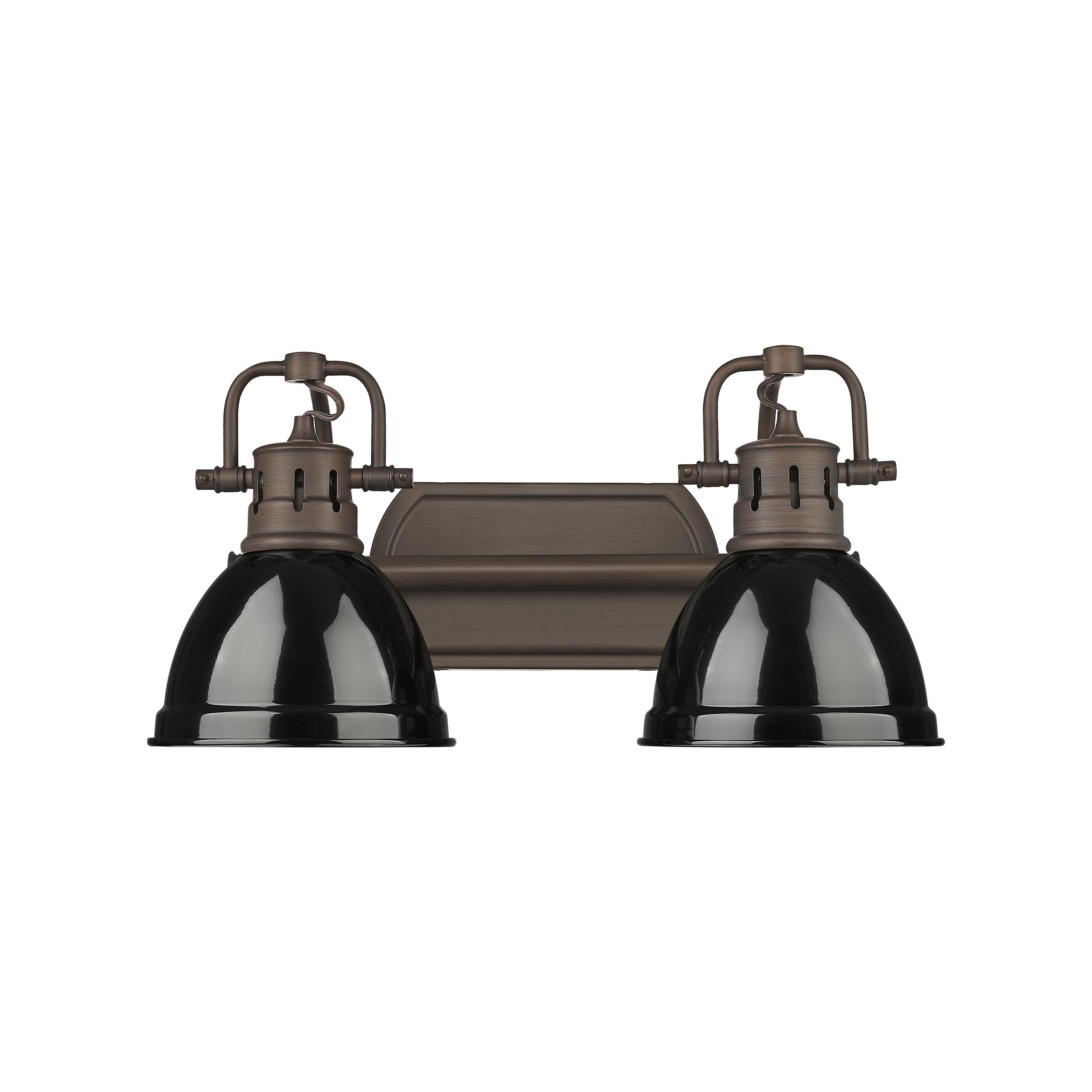 Duncan 2-Light Bath Vanity in Rubbed Bronze with Black - - Golden Lighting