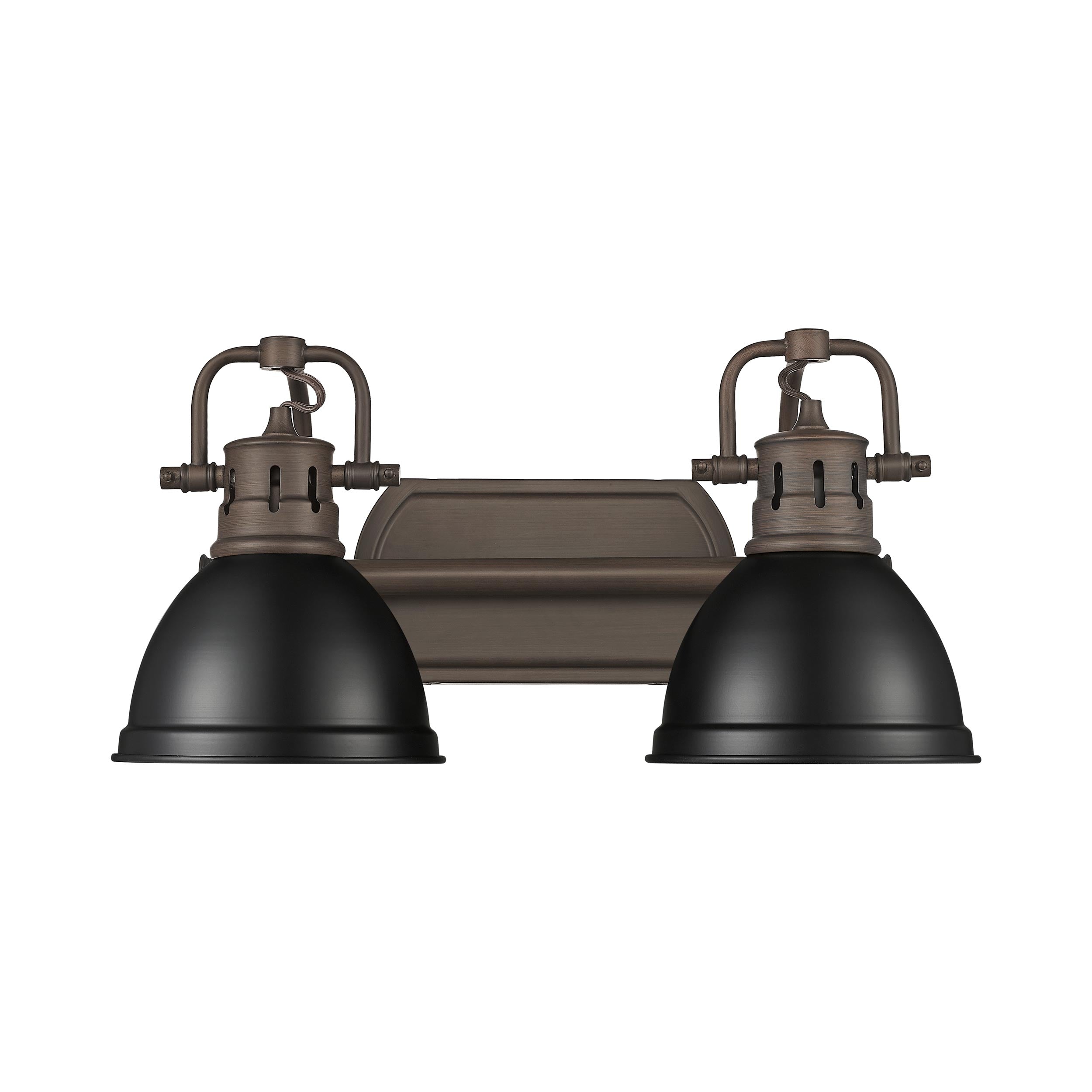 Duncan 2-Light Bath Vanity in Rubbed Bronze with Matte Black - - Golden Lighting