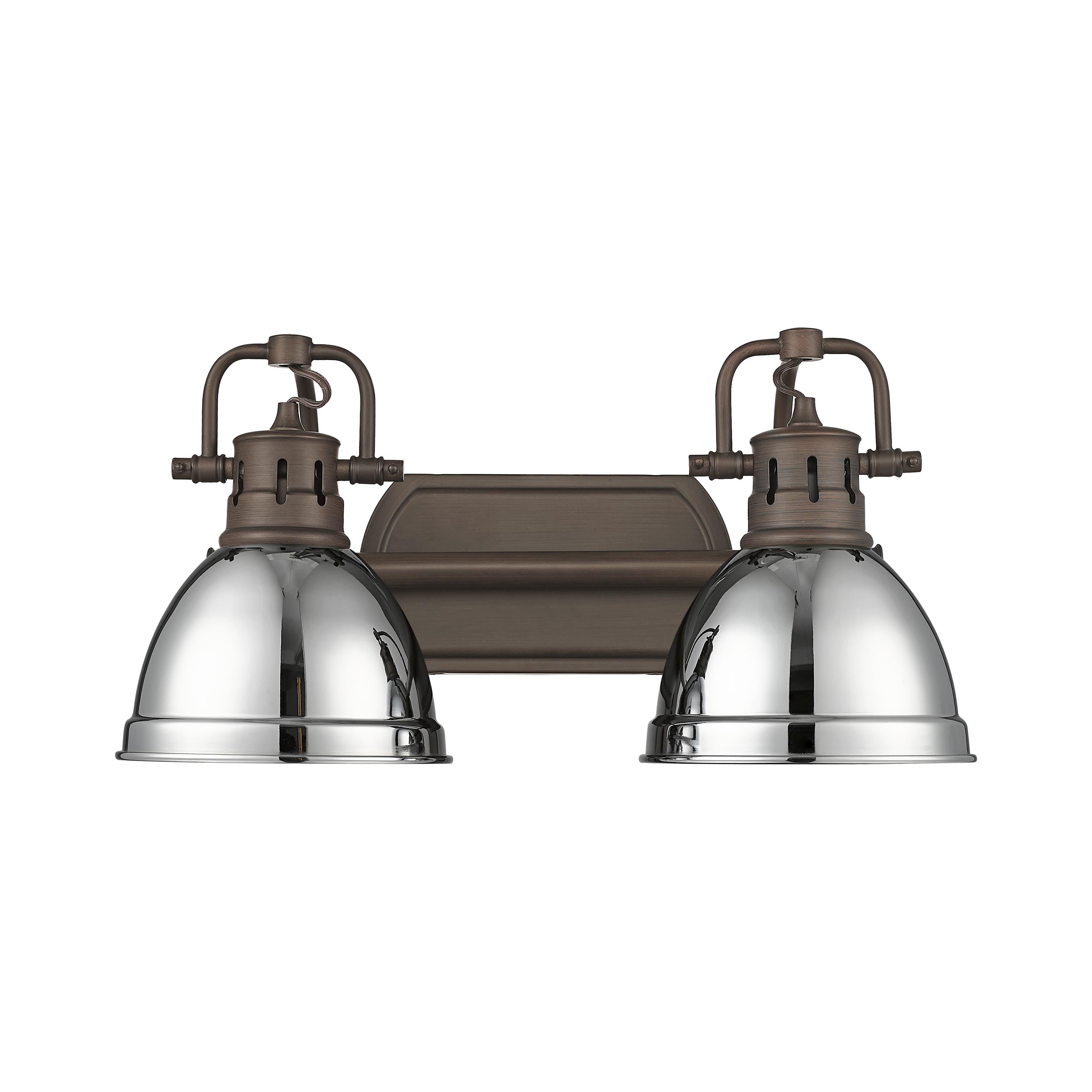 Duncan 2-Light Bath Vanity in Rubbed Bronze with Chrome - - Golden Lighting