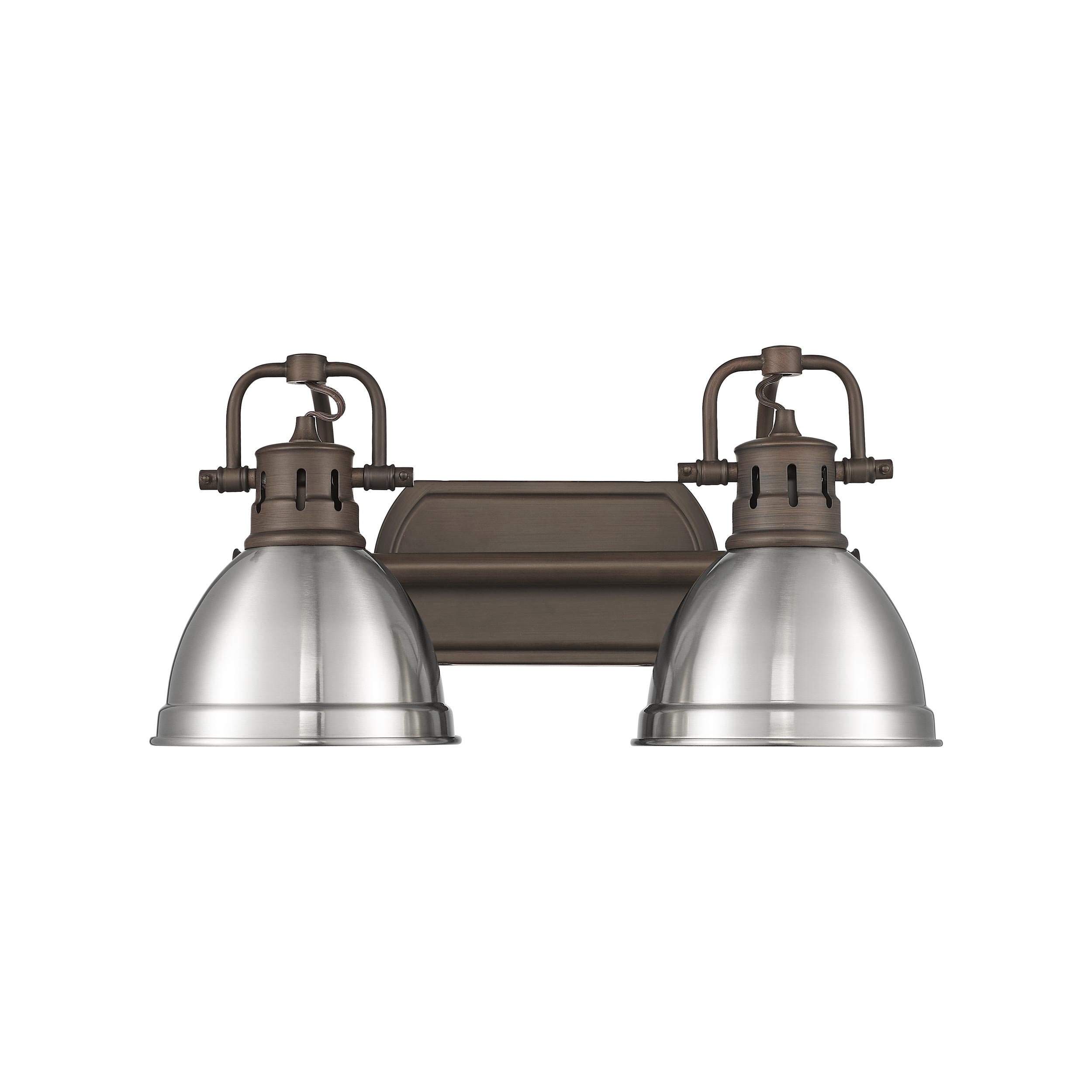 Duncan 2-Light Bath Vanity in Rubbed Bronze with Pewter - - Golden Lighting