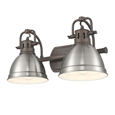 Yep by Golden Lighting Duncan 2-light Vanity in Rubbed Bronze and Pewter shade - - Golden Lighting