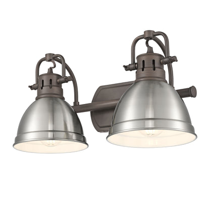 Yep by Golden Lighting Duncan 2-light Vanity in Rubbed Bronze and Pewter shade - - Golden Lighting
