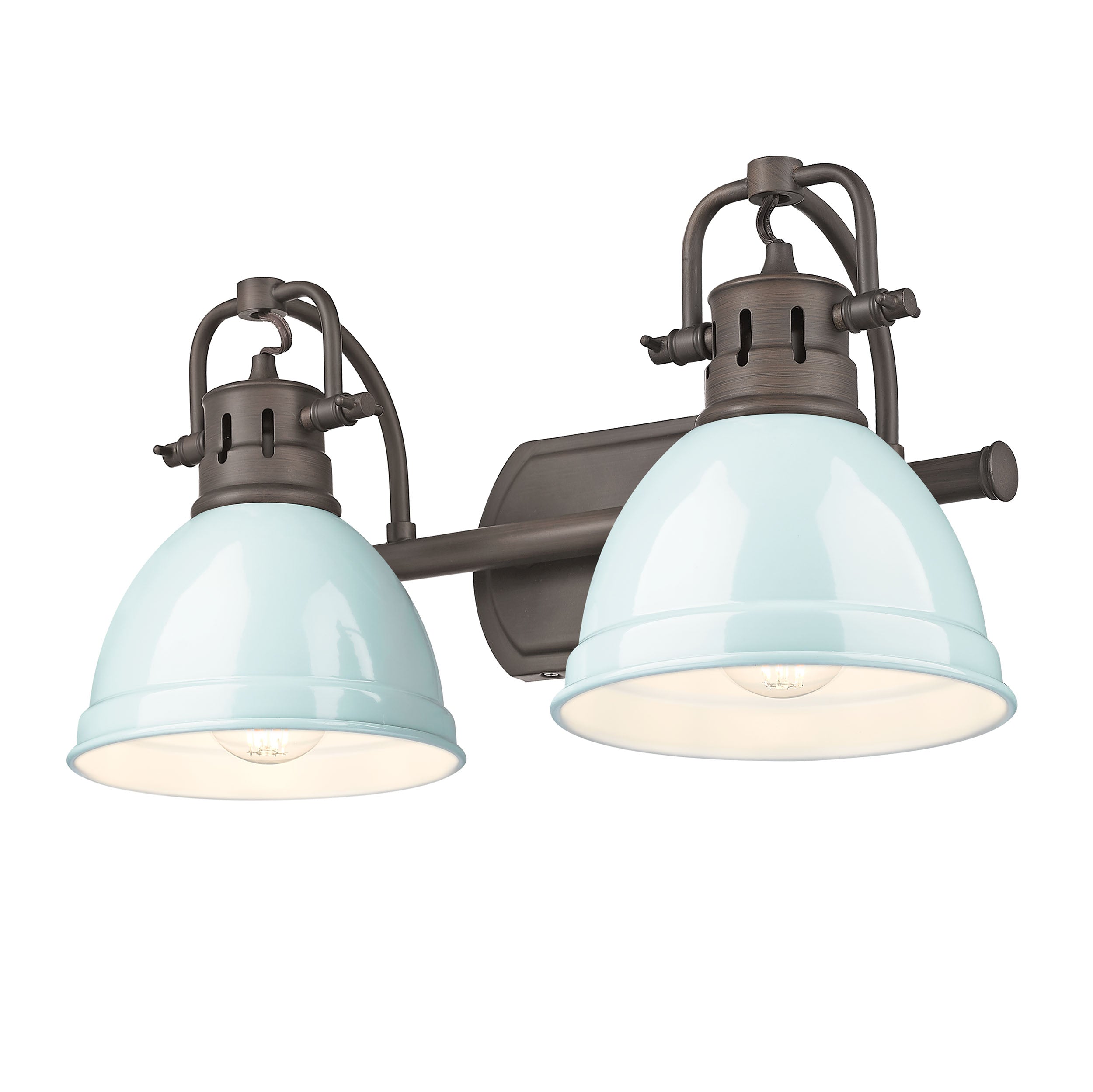 Yep by Golden Lighting Duncan 2-light Vanity in Rubbed Bronze and Seafoam shade