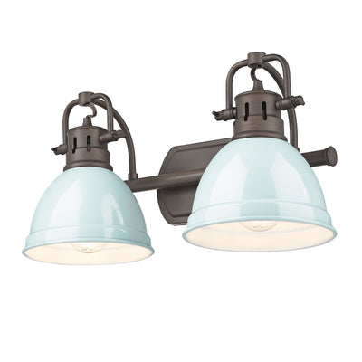 Yep by Golden Lighting Duncan 2-light Vanity in Rubbed Bronze and Seafoam shade - - Golden Lighting