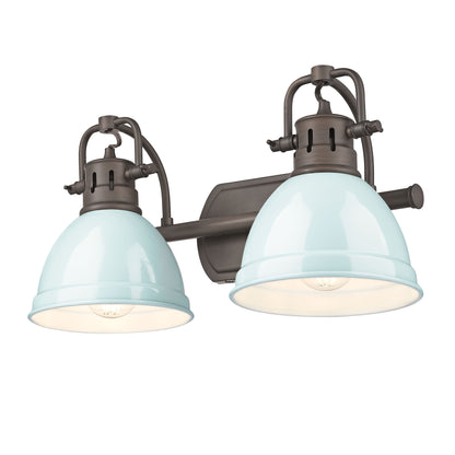 Yep by Golden Lighting Duncan 2-light Vanity in Rubbed Bronze and Seafoam shade - - Golden Lighting