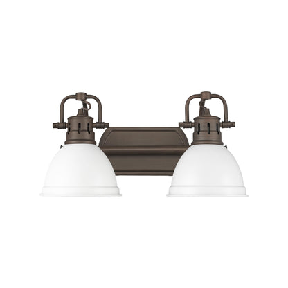 Duncan 2-Light Bath Vanity in Rubbed Bronze with Matte White - - Golden Lighting