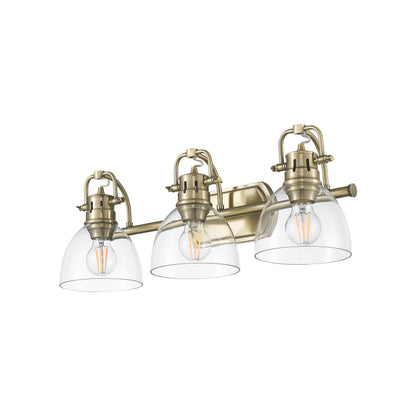 Yep by Golden Lighting Duncan 3-light Vanity in Aged Brass and Clear Glass - - Golden Lighting