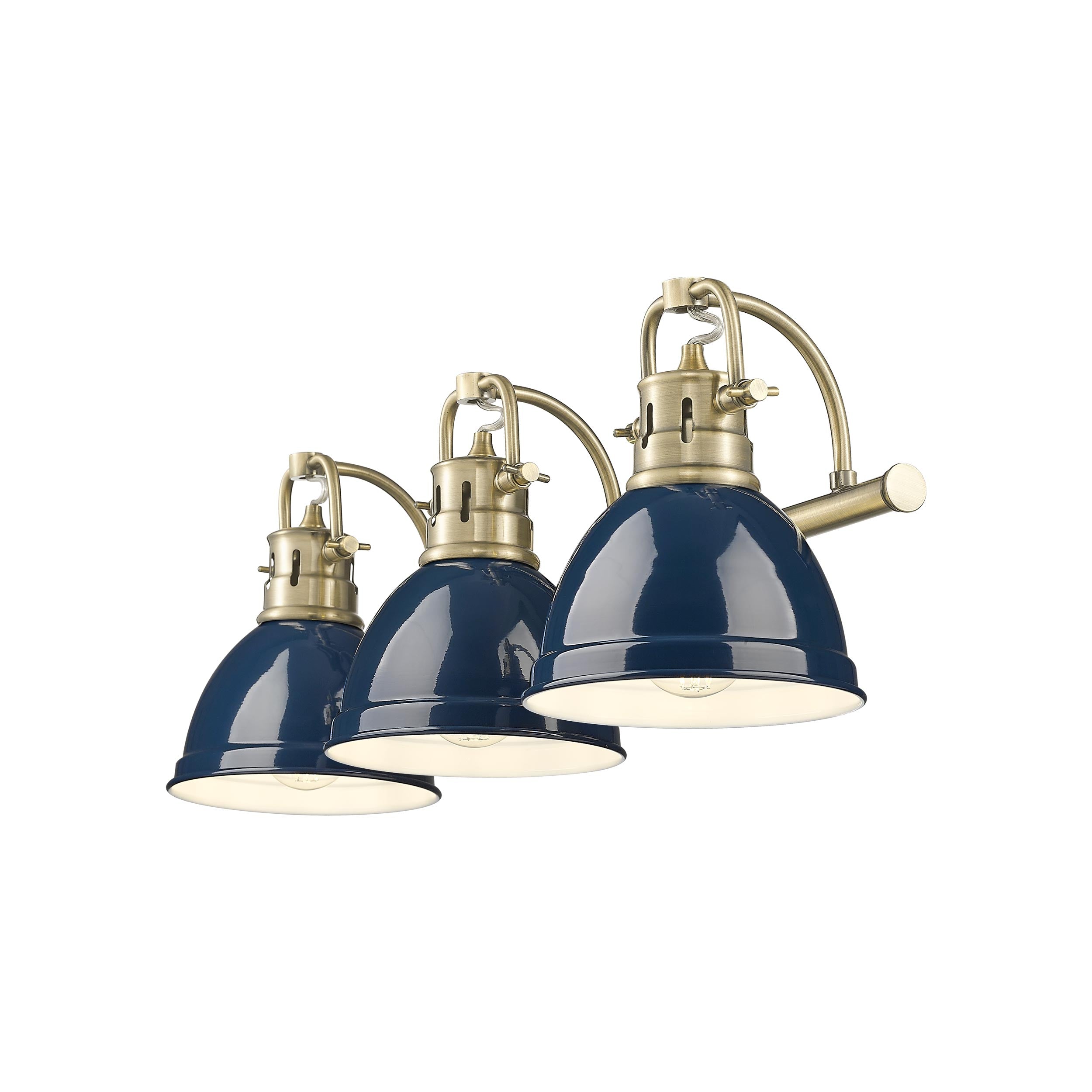 Yep by Golden Lighting Duncan 3-light Vanity in Aged Brass and Navy Blue shade - - Golden Lighting