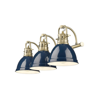 Yep by Golden Lighting Duncan 3-light Vanity in Aged Brass and Navy Blue shade - - Golden Lighting