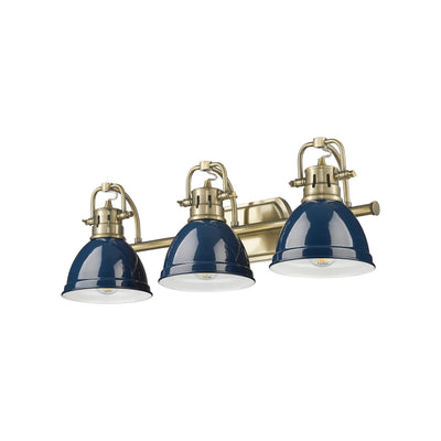 Yep by Golden Lighting Duncan 3-light Vanity in Aged Brass and Navy Blue shade - - Golden Lighting